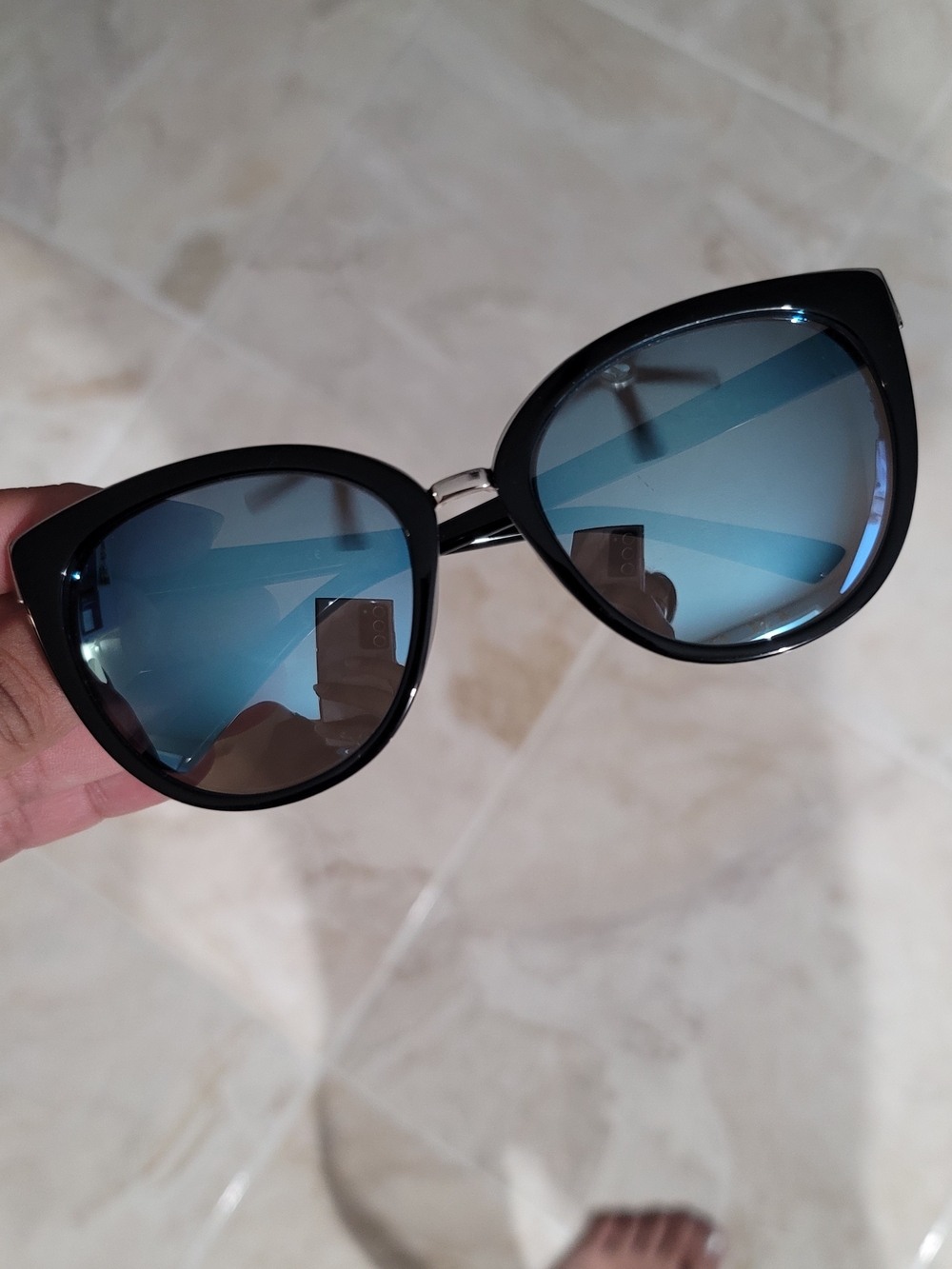 Women's Sunglasses - Black Frame with Blue Lenses